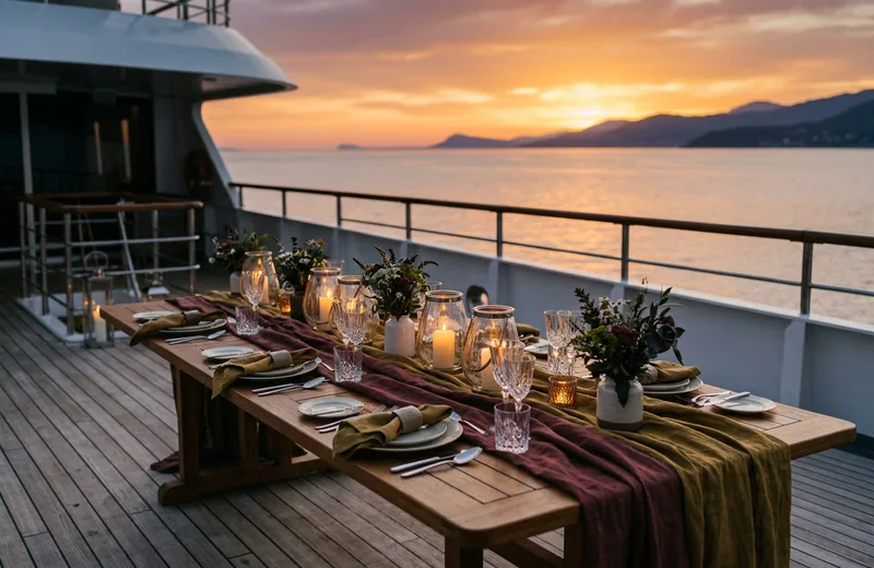 A celebration dinner on deck aboard Golden Mango